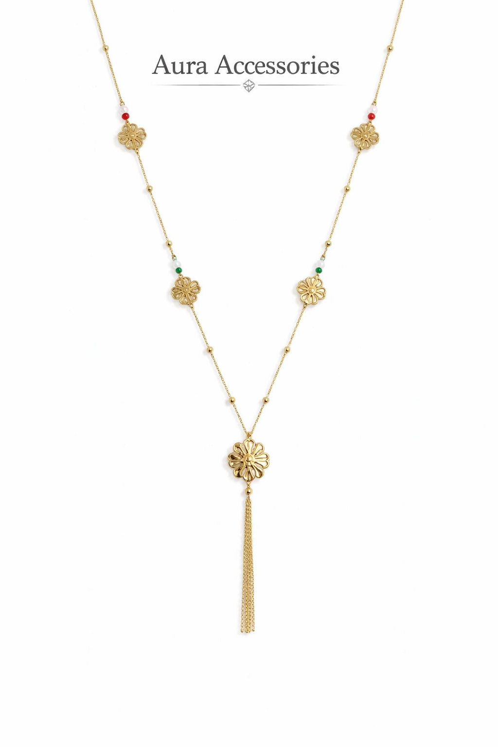 Floral Beaded Tassel Necklace