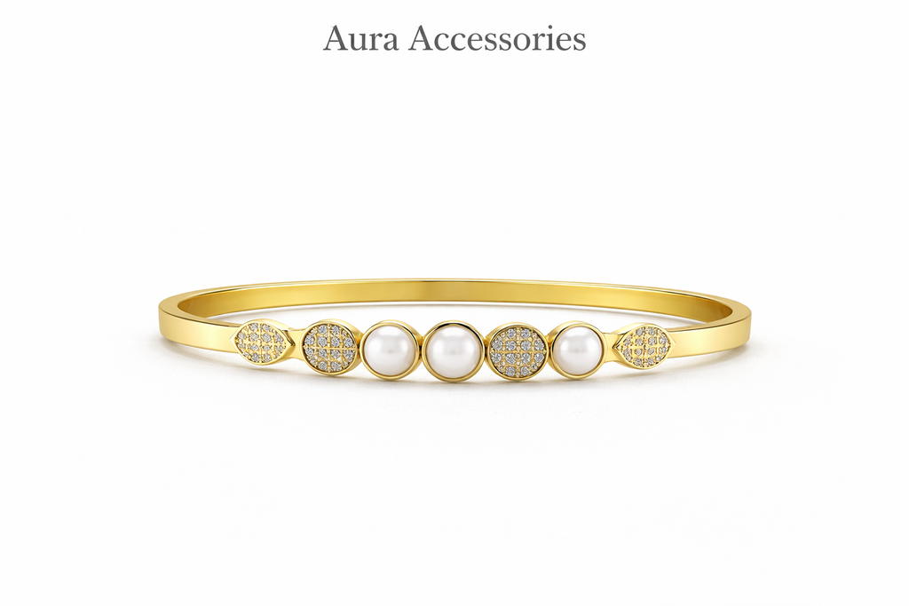Gold Pearl & Crystal Circle Bracelet