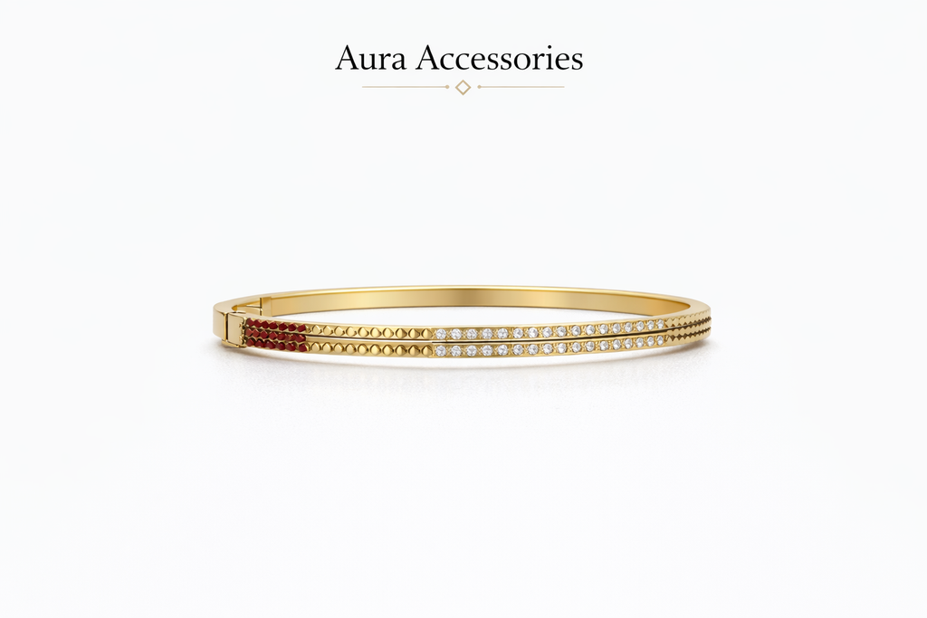 Gold Double-Row Crystal Bangle – Aura Accessories
