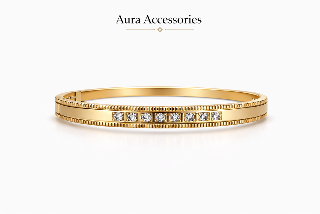 Gold Pavé Double-Line Bangle – Aura Accessories