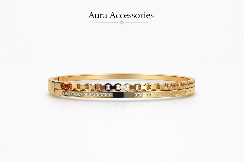 Gold Enamel Link Crystal Bangle – Aura Accessories