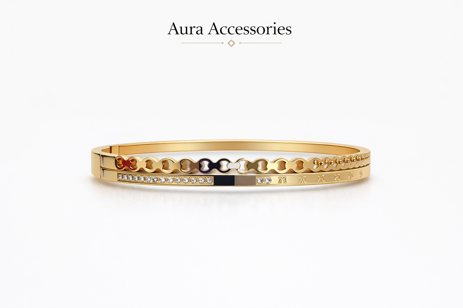 Gold Enamel Link Crystal Bangle – Aura Accessories