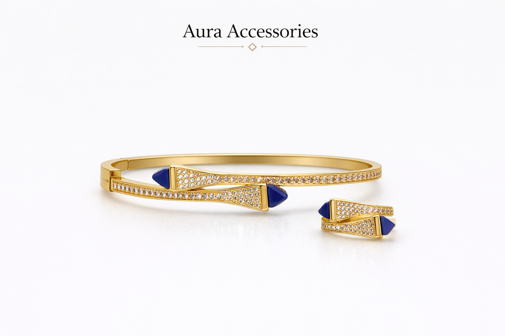Blue Accent Pavé Wrap Bracelet & Ring Set – Aura Accessories