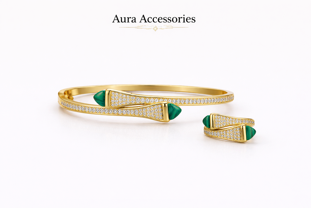 green Accent Pavé Wrap Bracelet & Ring Set – Aura Accessories