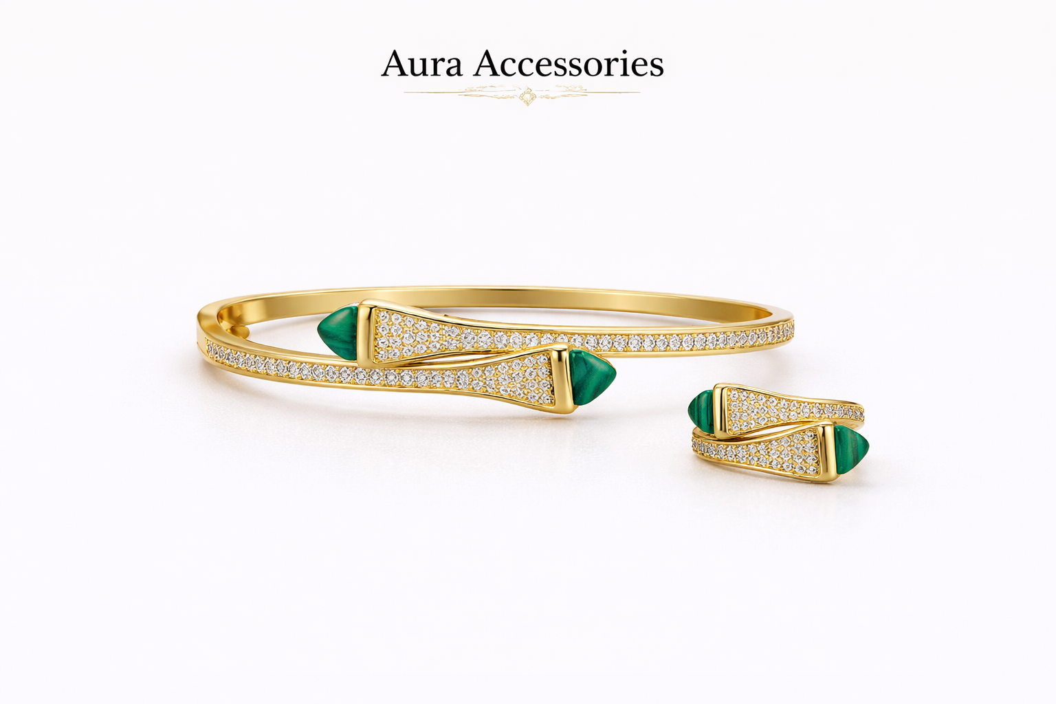green Accent Pavé Wrap Bracelet & Ring Set – Aura Accessories