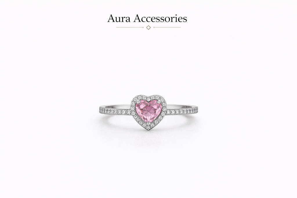 Pink Heart Halo Ring – Aura Accessories