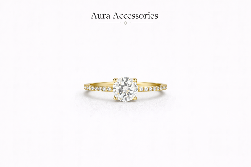 Gold Round Halo Ring – Aura Accessories
