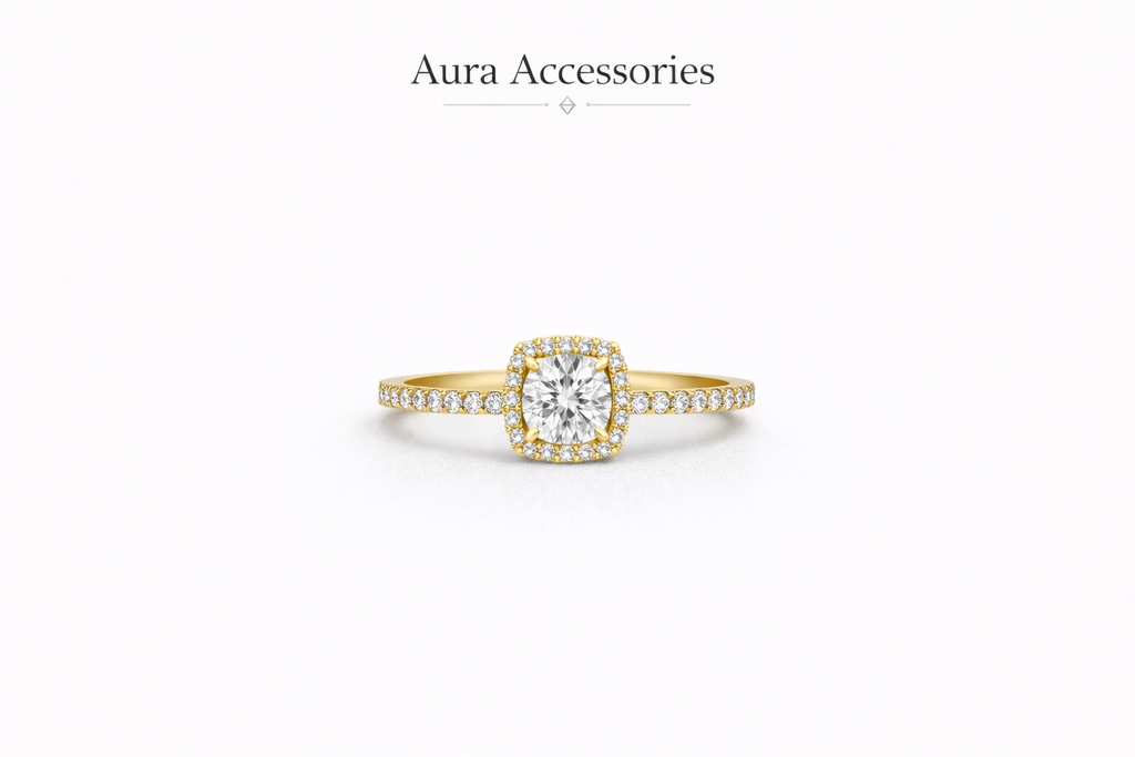 Square Halo Solitaire Ring – Aura Accessories