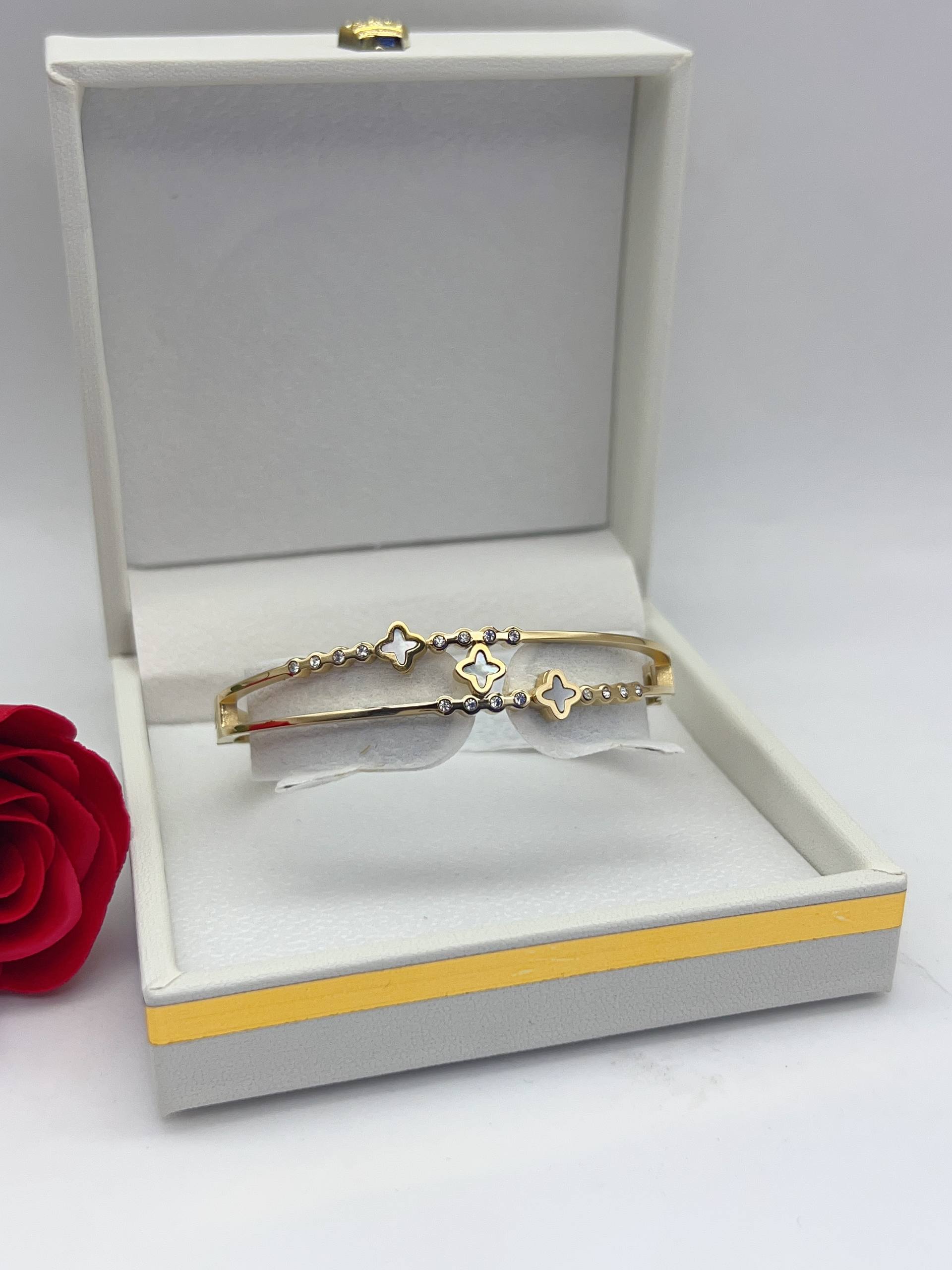 Gold Clover Double-Line Bangle – Aura Accessories