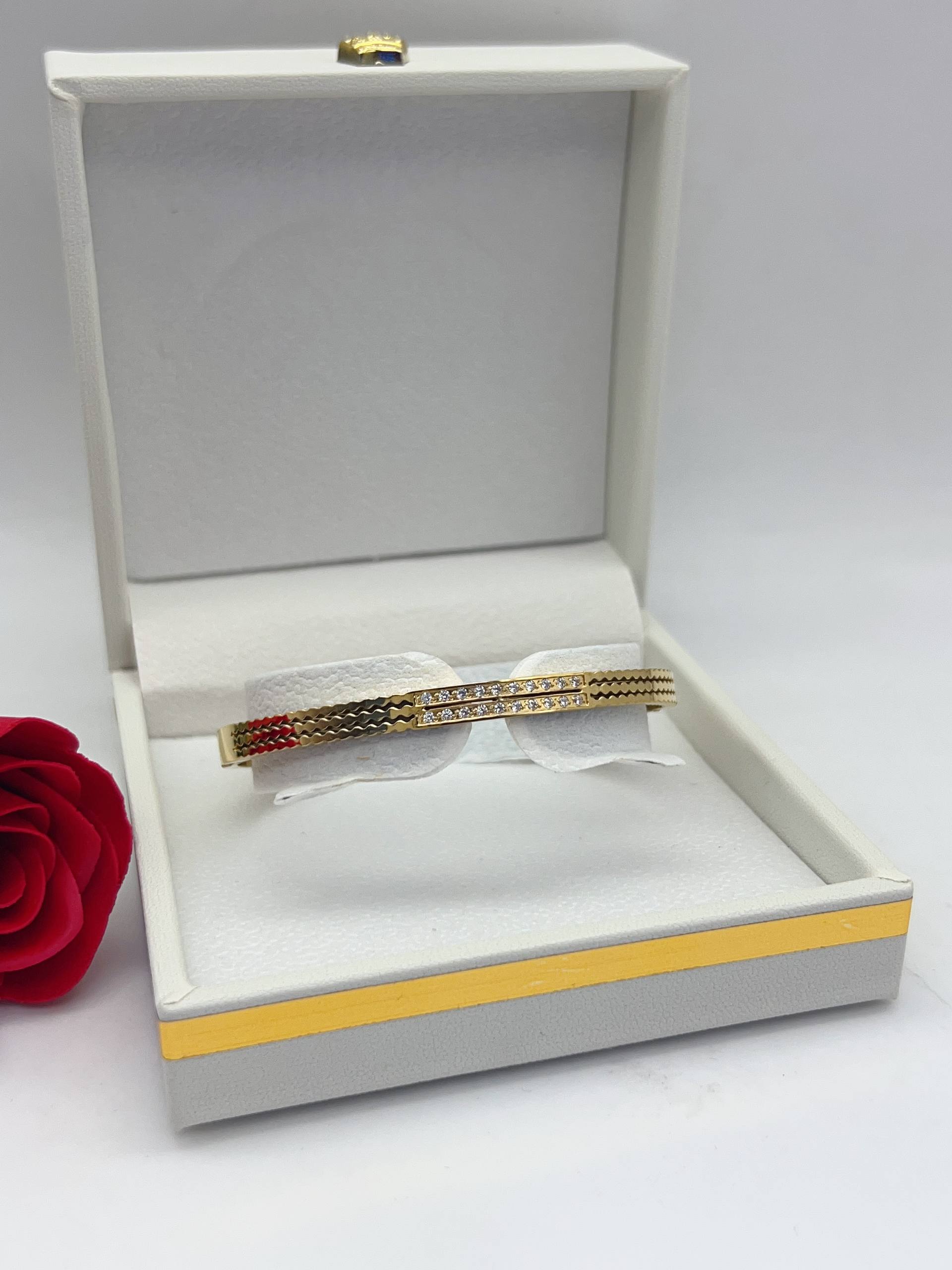 Gold Double-Row Crystal Bangle – Aura Accessories