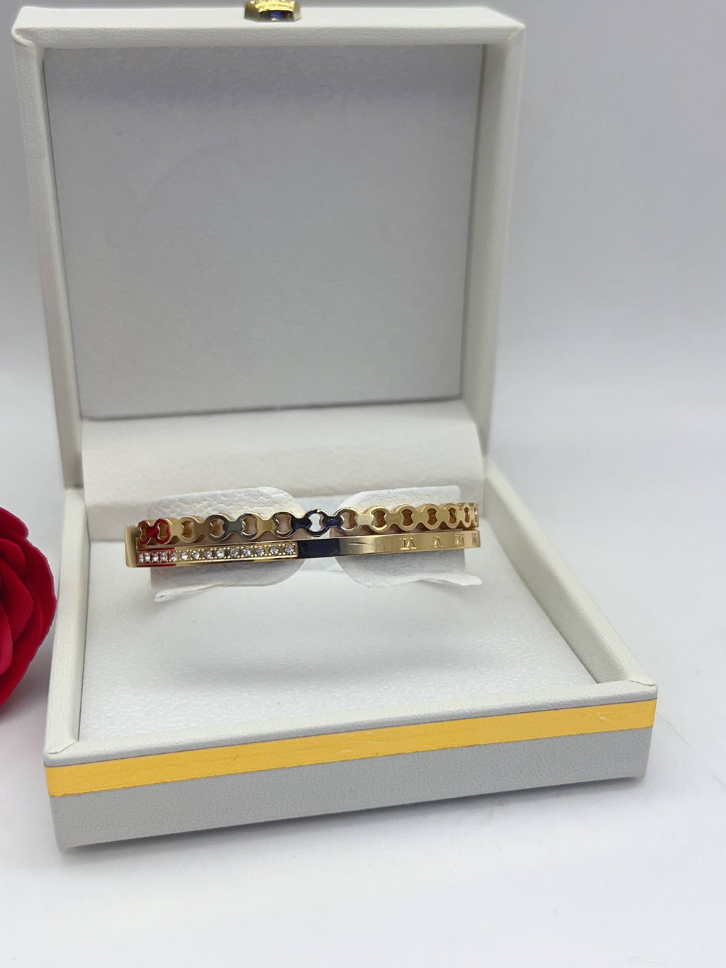 Gold Enamel Link Crystal Bangle – Aura Accessories